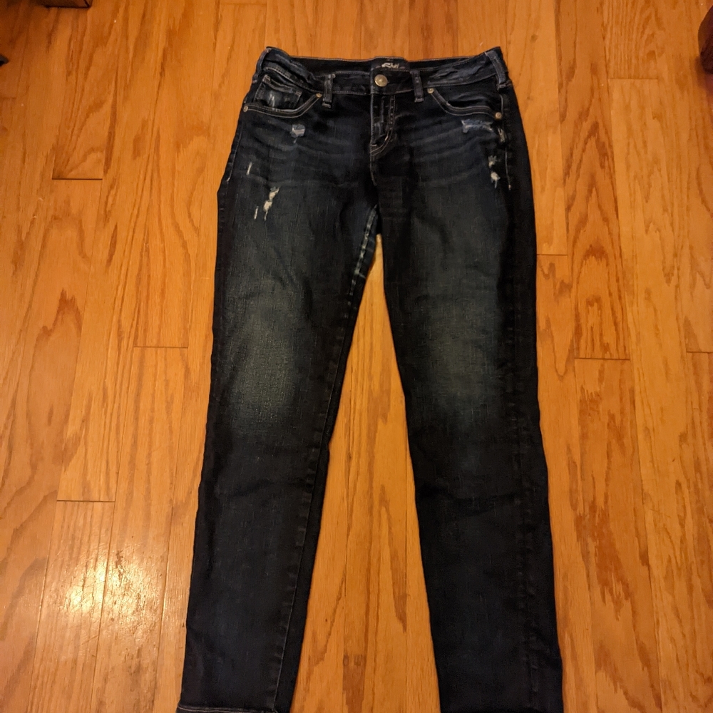 SILVER Jeans Co Sam Skinny Ankle Dark Wash Distressed 27 x 27